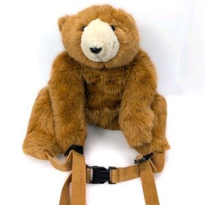 Vintage 1984 Robert Small Teddy Bear Plush Backpack Brown Animal Bag Head Turns
